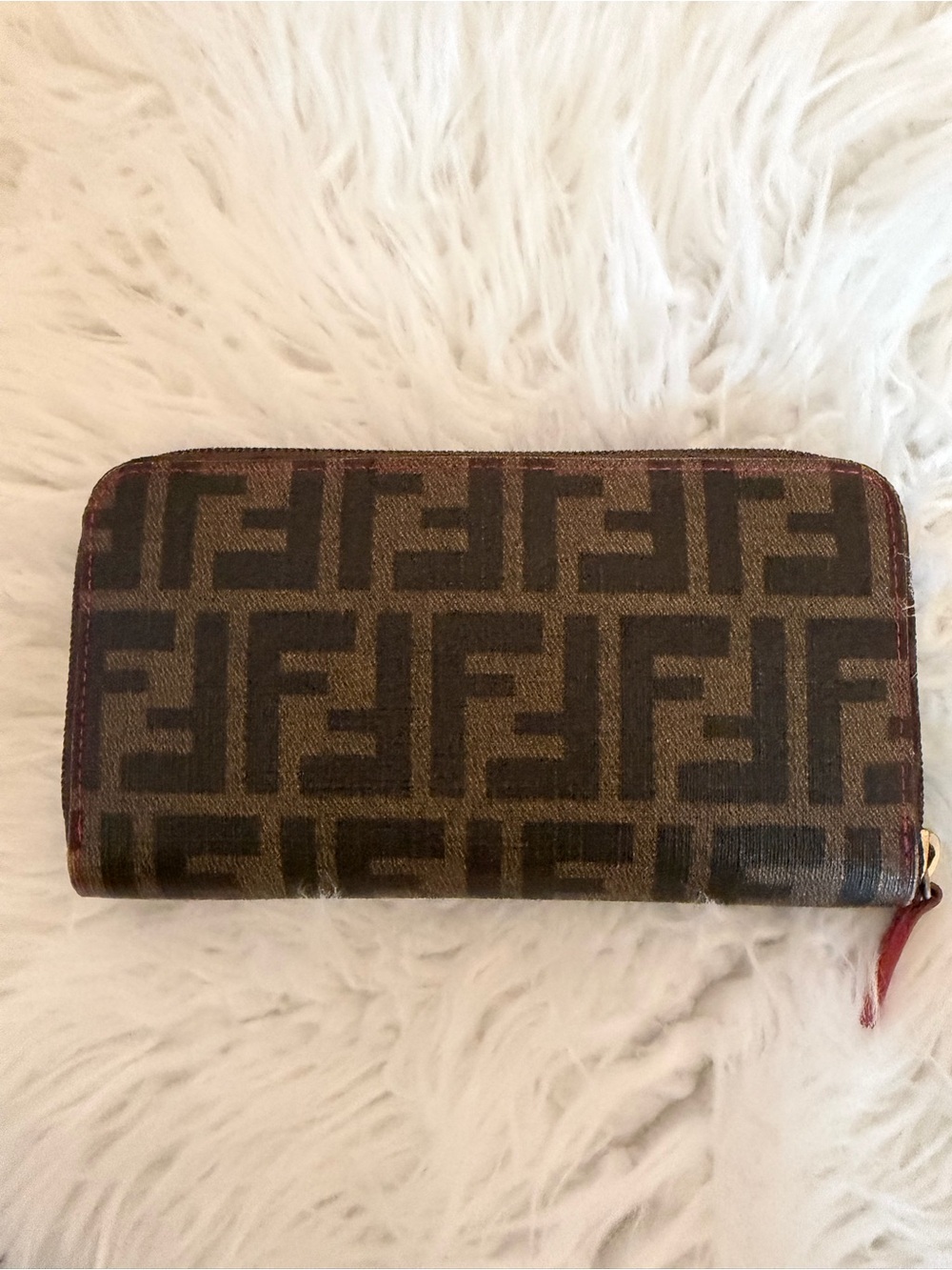 Fendi Zucca Zip Wallet w/ Pink Interior